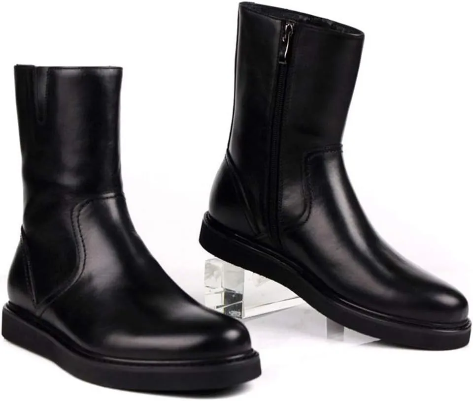 For Men Ankle Boots Mens Flat Solid Black Mid-calf Boots Office Holiday Business Club For Party Pure Leather The First Layer Of Cowhide Genuine Leather