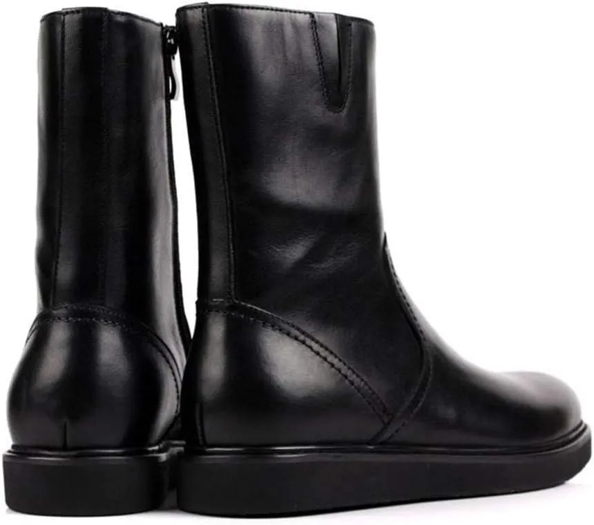 For Men Ankle Boots Mens Flat Solid Black Mid-calf Boots Office Holiday Business Club For Party Pure Leather The First Layer Of Cowhide Genuine Leather
