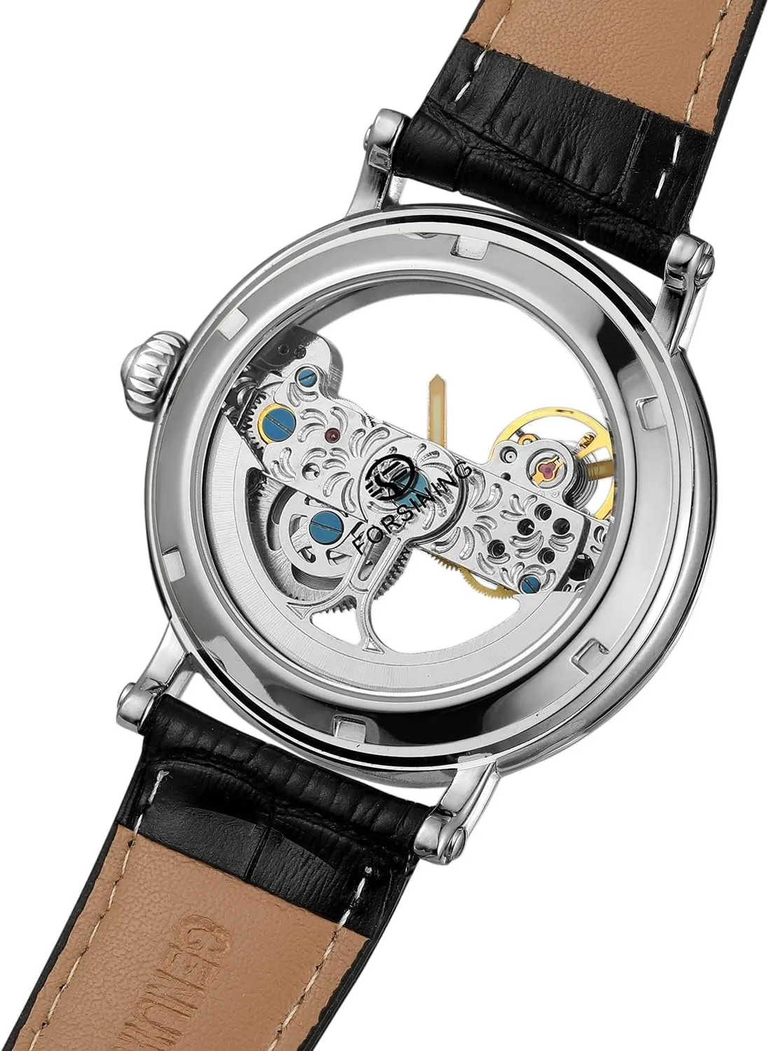 FORSINING Men's Unique Design Luxury Automatic Movt Popular Style Genuine Leather Strap Skeleton Watch