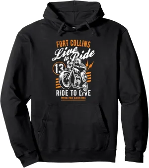Fort Collins Colorado Motorcycle Rider Vintage Skull Design Pullover Hoodie