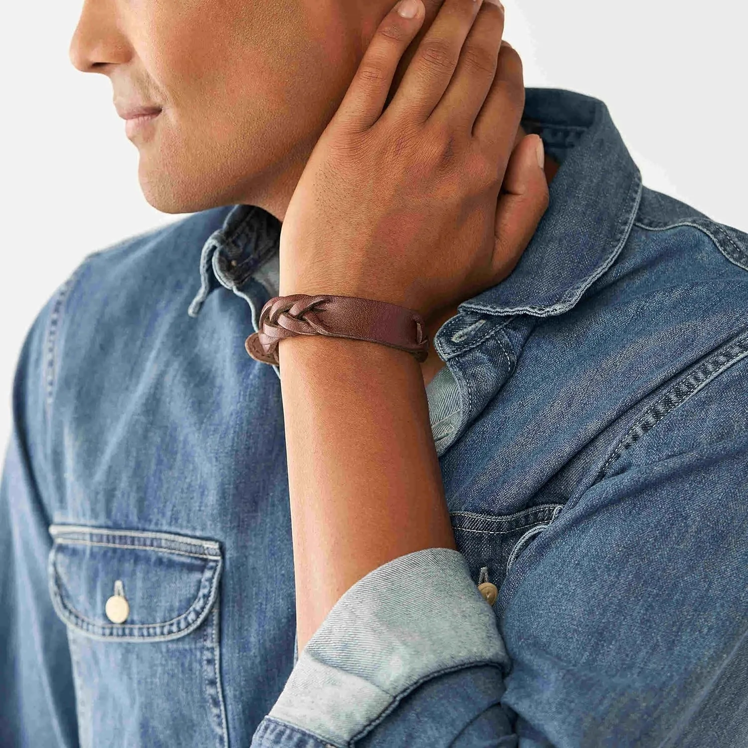 Fossil Men's Casual Stainless Steel and Genuine Leather Bracelet for Men