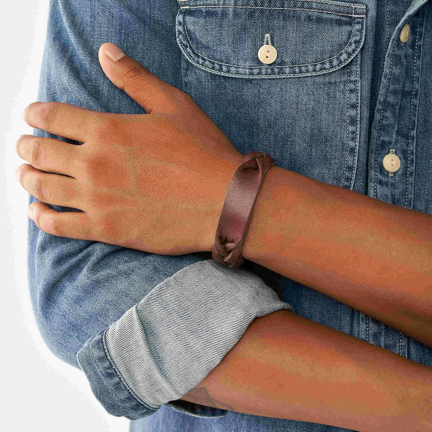 Fossil Men's Casual Stainless Steel and Genuine Leather Bracelet for Men