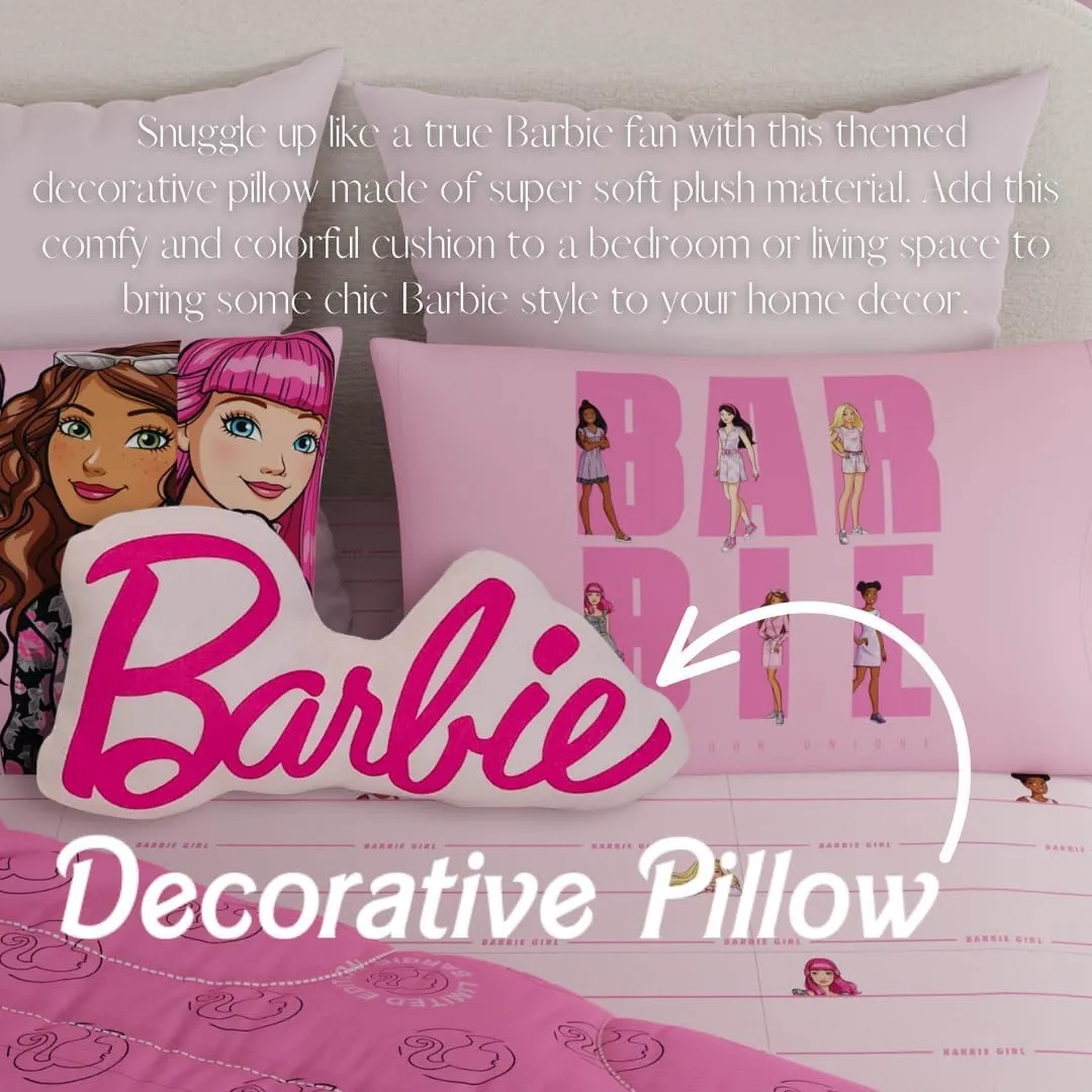 Franco Movie Luxe Super Soft Plush Squishy Decorative Pillow (Officially Licensed Product), 17" Inch, Barbie Logo