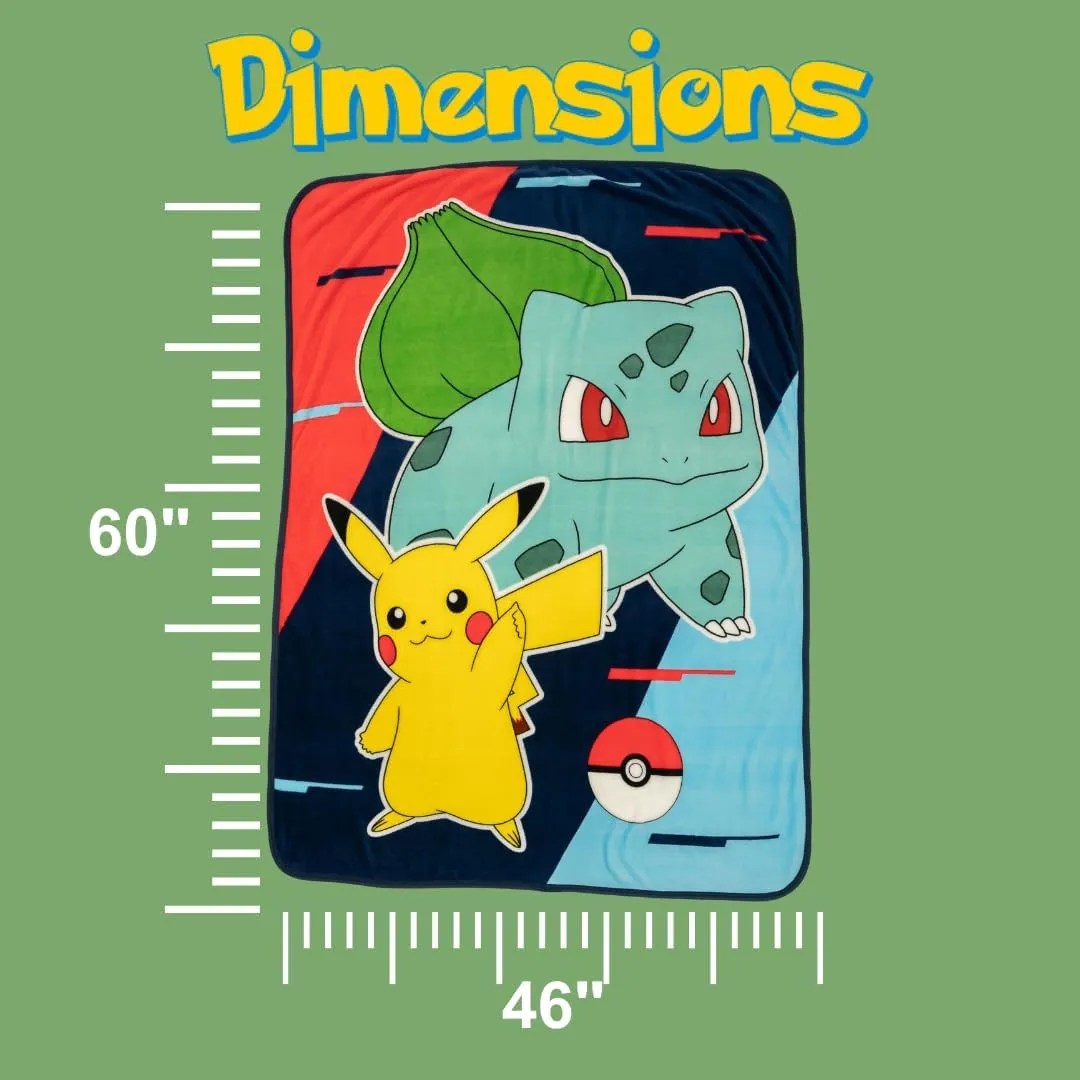 Franco Pokemon Anime Pikachu and Bulbasaur Kids Bedding Super Soft Micro Raschel Throw, 46 in x 60 in, (Official Licensed Product)