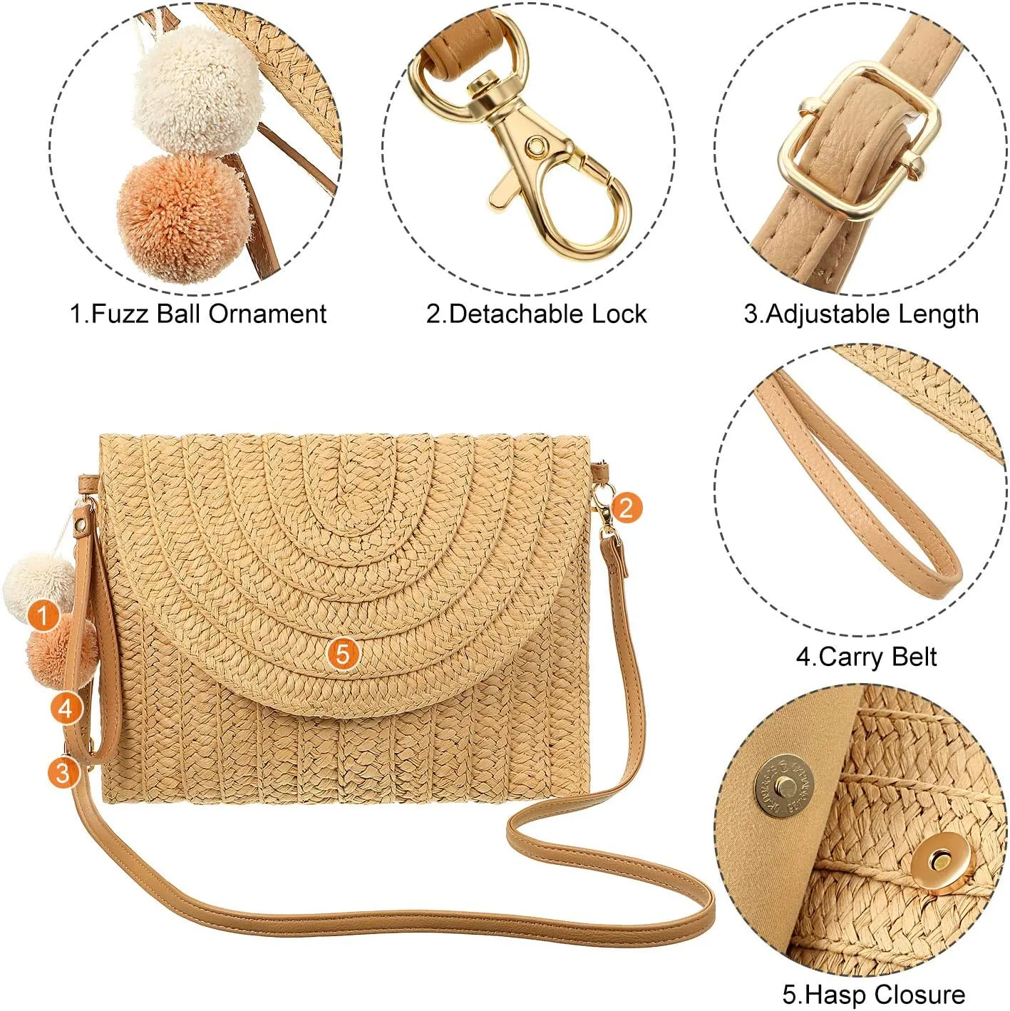 Frienda Straw Shoulder Bag Women Straw Clutch Crossbody Wallet