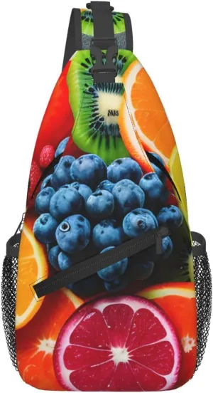 Fruit Rainbow Print Sling Bag Crossbody Backpack For Women Men Hiking Travel Over The Shoulder Multipurpose Bag