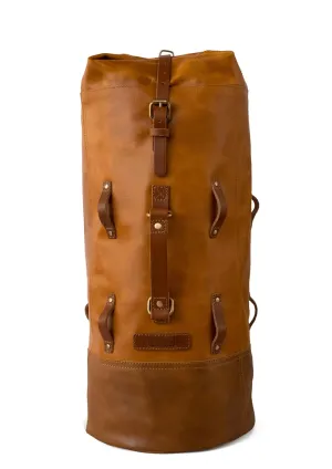 Full Grain Genuine Leather Heavy Duty Military Inspired Motorcycle Duffel Bag | Saddlebag | Weekender Bag | With Shoulder Straps, Custom Mounting Straps & Rain Cover - 24L (Vintage Tan)