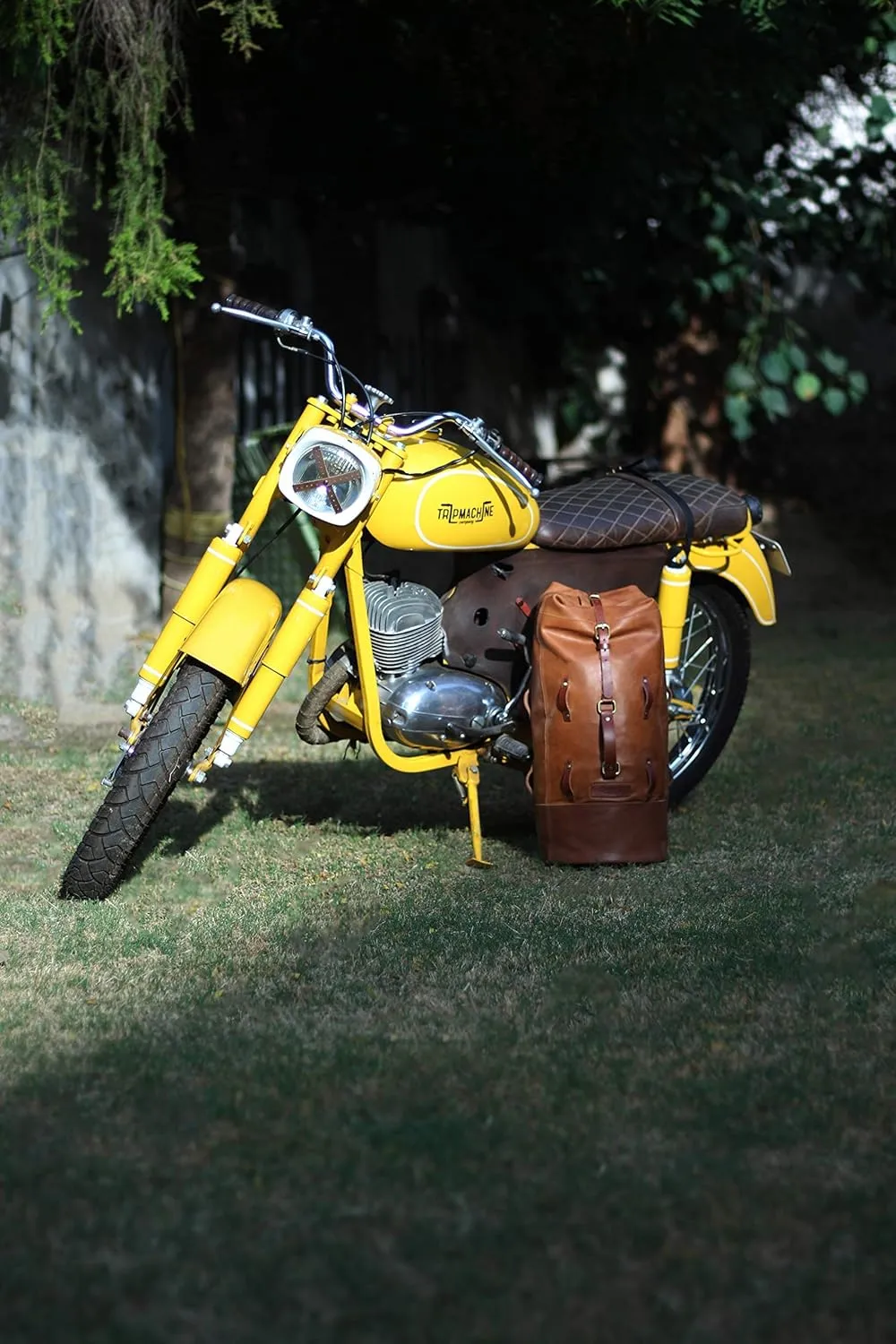 Full Grain Genuine Leather Heavy Duty Military Inspired Motorcycle Duffel Bag | Saddlebag | Weekender Bag | With Shoulder Straps, Custom Mounting Straps & Rain Cover - 24L (Vintage Tan)