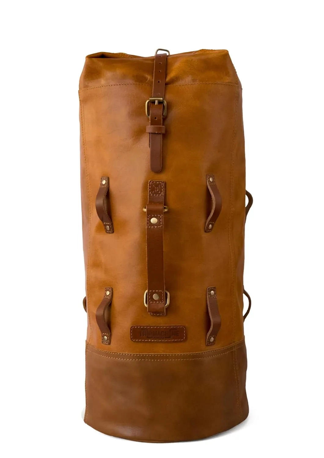 Full Grain Genuine Leather Heavy Duty Military Inspired Motorcycle Duffel Bag | Saddlebag | Weekender Bag | With Shoulder Straps, Custom Mounting Straps & Rain Cover - 24L (Vintage Tan)