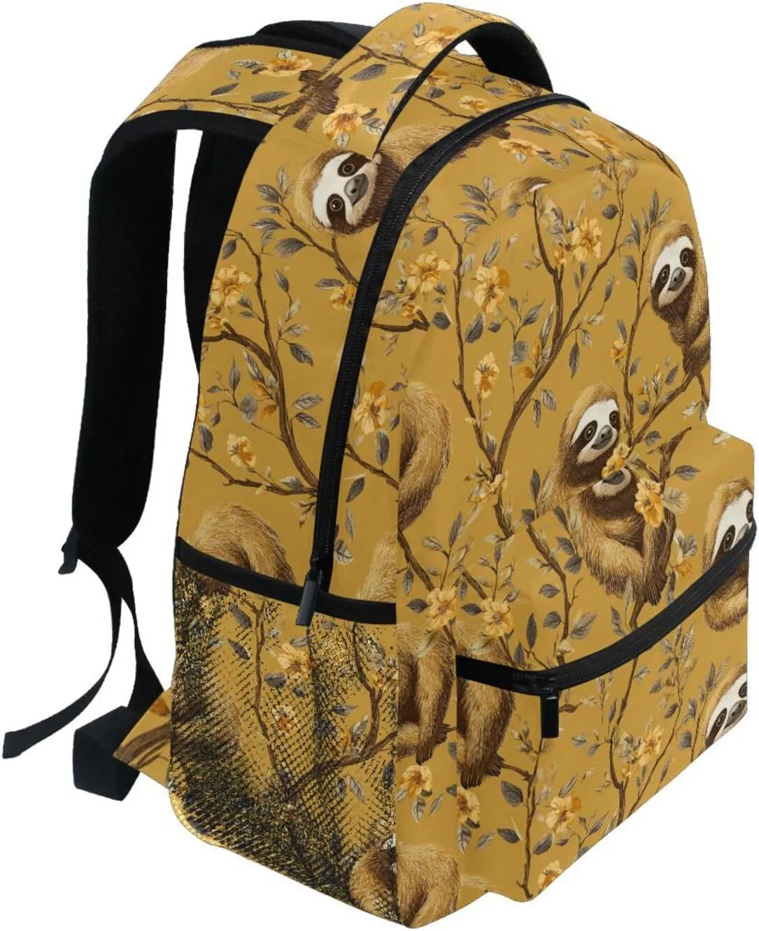 Fun Backpack for Men and Women Fashion Business Work Bag with Chest Strap for College Work Cartoon Sweet Sloth Gold