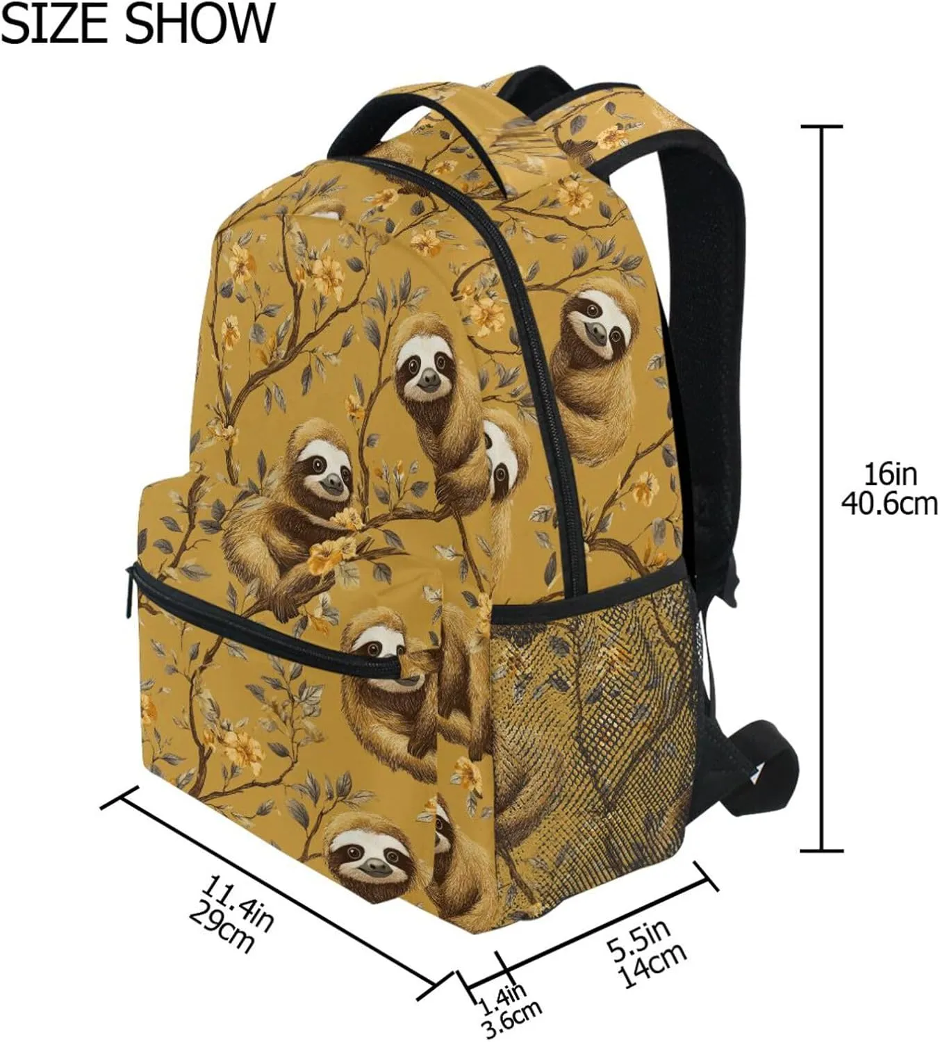 Fun Backpack for Men and Women Fashion Business Work Bag with Chest Strap for College Work Cartoon Sweet Sloth Gold