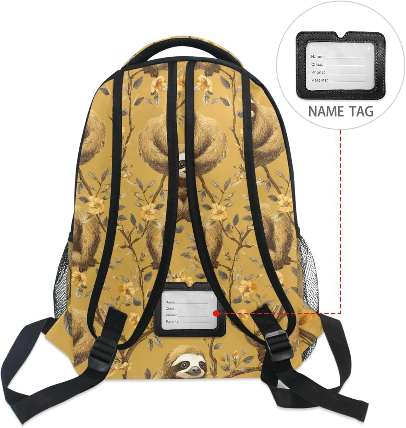 Fun Backpack for Men and Women Fashion Business Work Bag with Chest Strap for College Work Cartoon Sweet Sloth Gold