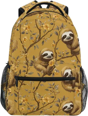 Fun Backpack for Men and Women Fashion Business Work Bag with Chest Strap for College Work Cartoon Sweet Sloth Gold