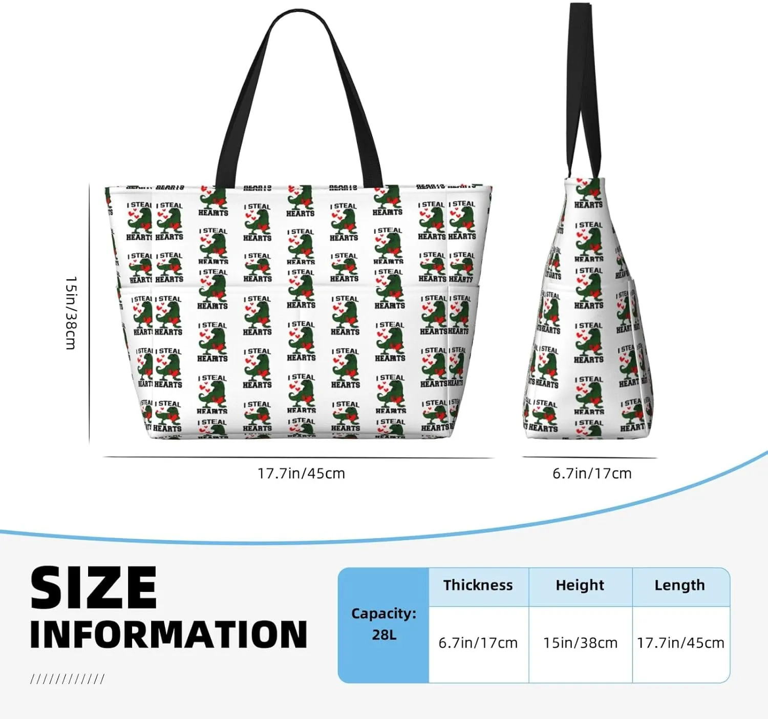 Fun Dinosaur Large Capacity Travel Bag Lightweight Shopping Handbag Beach Tote Bags Casual Work Bag For Women