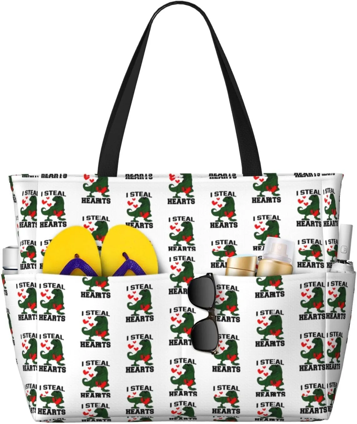 Fun Dinosaur Large Capacity Travel Bag Lightweight Shopping Handbag Beach Tote Bags Casual Work Bag For Women