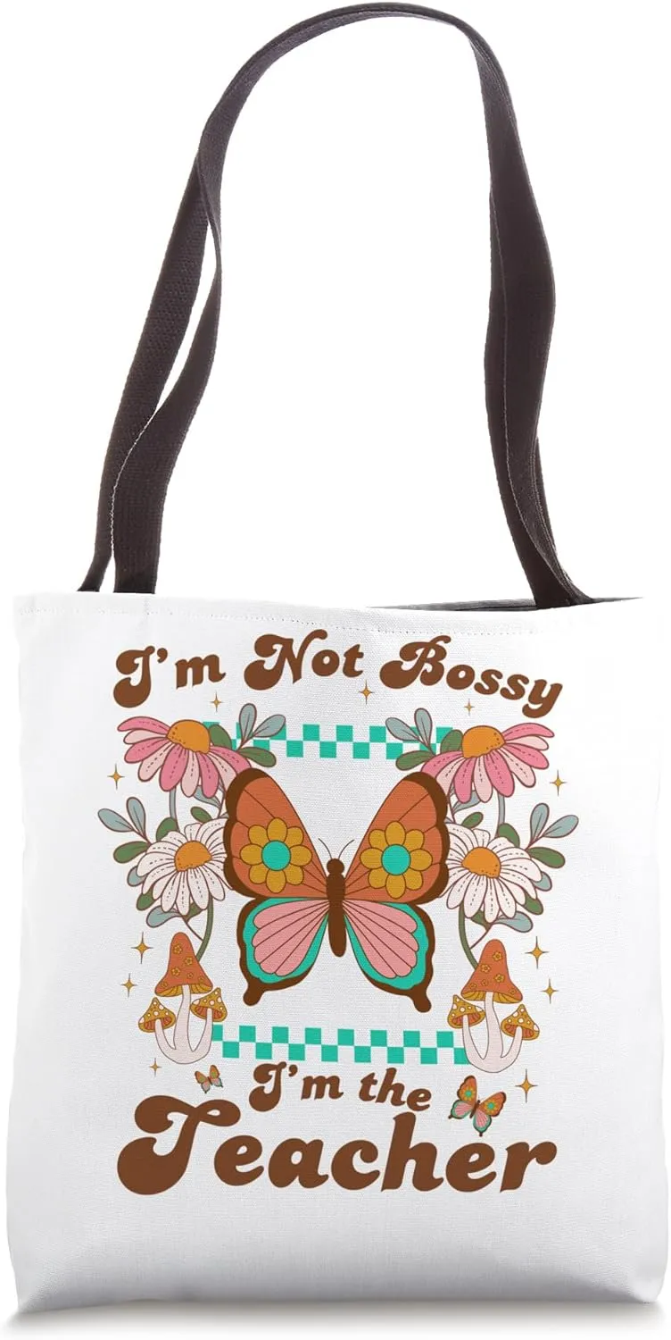 Funny Teacher Design Im not Bossy Im the Teacher Retro Boho Tote Bag