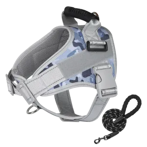 Furbulous No Pull Dog Harness Adjustable Pet Harness Reflective Explosion-proof Shock Dog Harness with 1.5m Lead - Blue XL