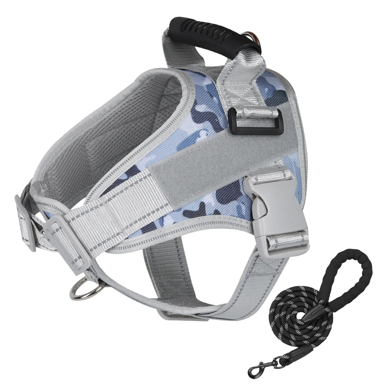 Furbulous No Pull Dog Harness Adjustable Pet Harness Reflective Explosion-proof Shock Dog Harness with 1.5m Lead - Blue XL
