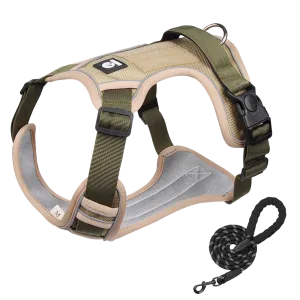 Furbulous Tactical Dog Harness Adjustable No Pull Pet Harness Reflective Working Training Dog Harness with 1.5m Lead - Khaki Large