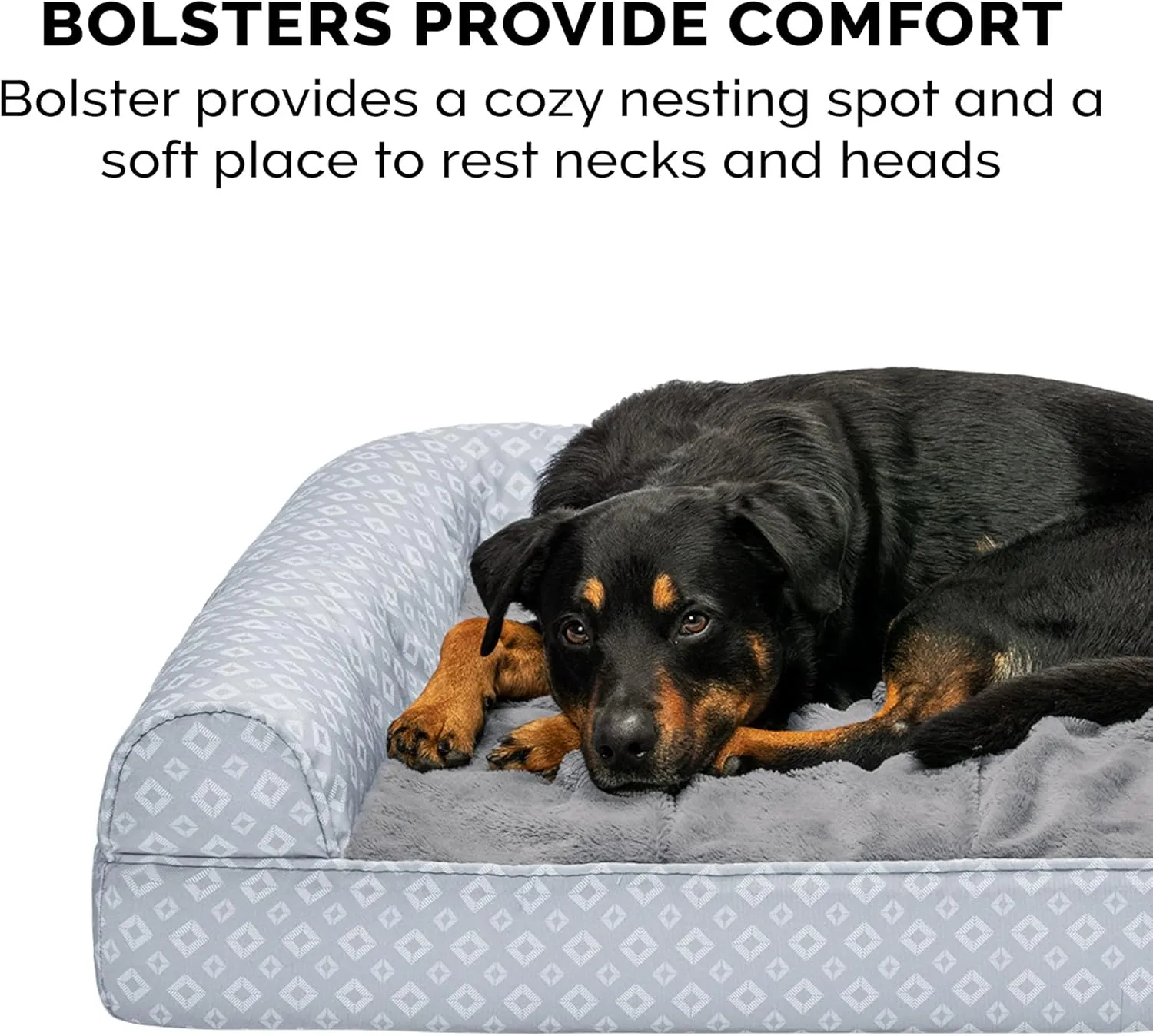 Furhaven Cooling Gel Dog Bed for Large Dogs w/ Removable Bolsters & Washable Cover, For Dogs Up to 95 lbs - Plush & Diamond Print Nest Top Sofa - Gray, Jumbo/XL
