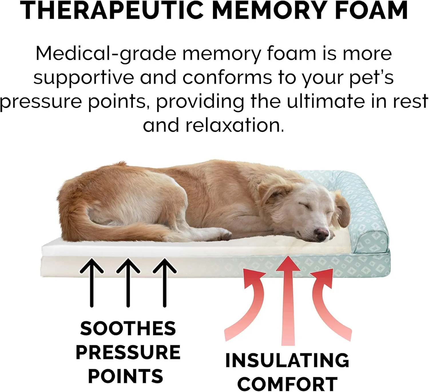 Furhaven Cozy Memory Foam Dog Bed for Large Dogs w/ Removable Bolsters & Washable Cover, For Dogs Up to 95 lbs - Plush & Diamond Print Nest Top Sofa - Aqua, Jumbo/XL
