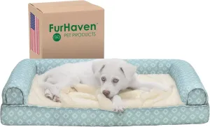 Furhaven Cozy Memory Foam Dog Bed for Medium/Small Dogs w/ Removable Bolsters & Washable Cover, For Dogs Up to 35 lbs - Plush & Diamond Print Nest Top Sofa - Aqua, Medium