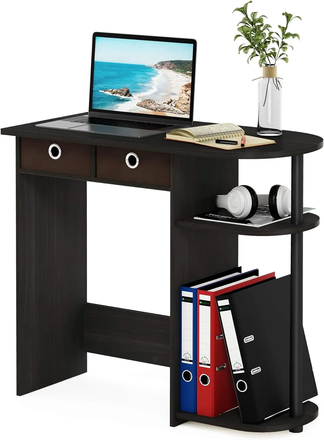 Furinno Go Green Home Laptop Notebook Computer Desk/Table with 2 Drawer Bins, Espresso/Black/Brown
