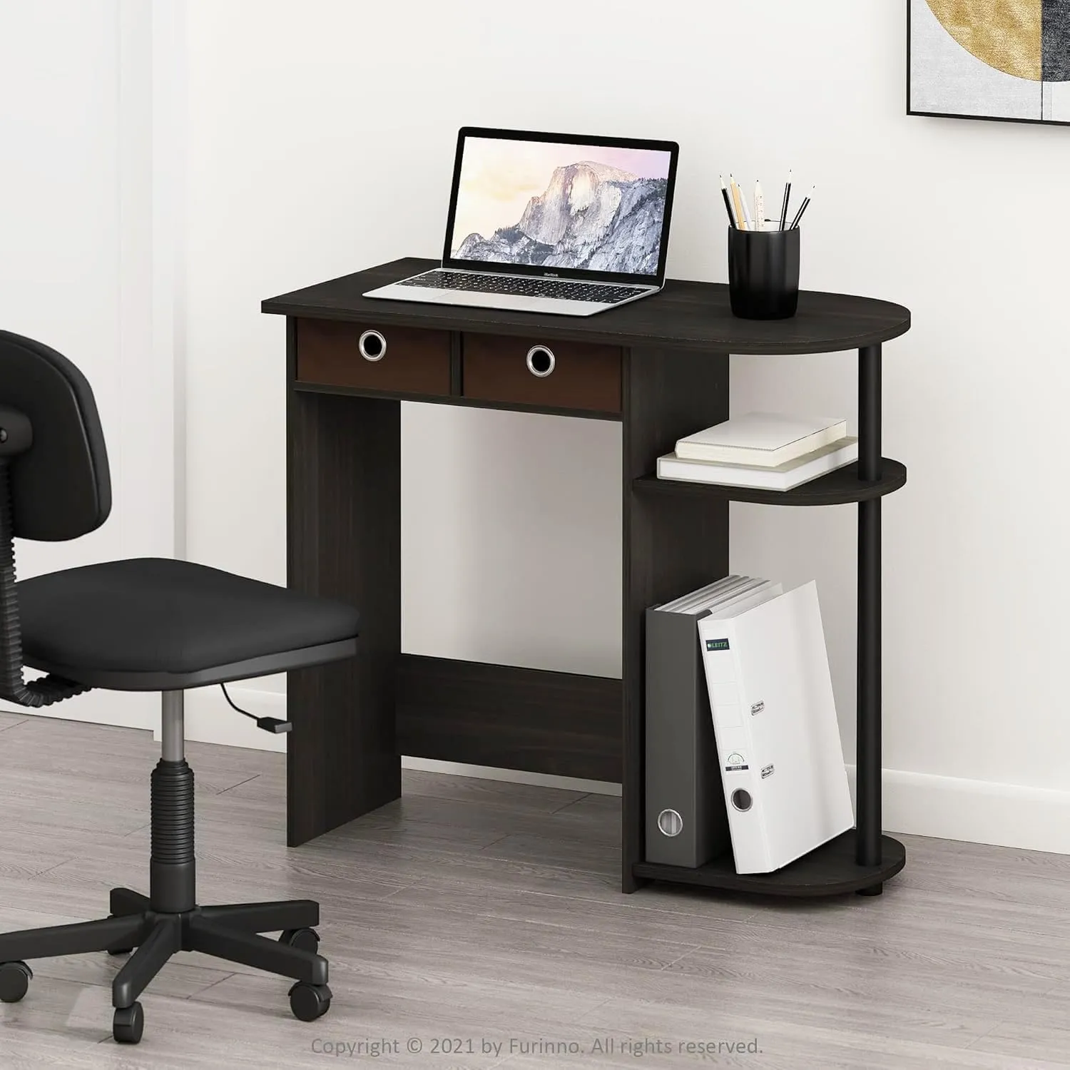 Furinno Go Green Home Laptop Notebook Computer Desk/Table with 2 Drawer Bins, Espresso/Black/Brown