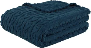 FY FIBER HOUSE Fleece Blanket – 3D Pattern Design Bedding Sherpa Throw Blanket for Camping, Travel Warm Super Soft Fluffy Cozy Decorative Twin 50”x60” Navy
