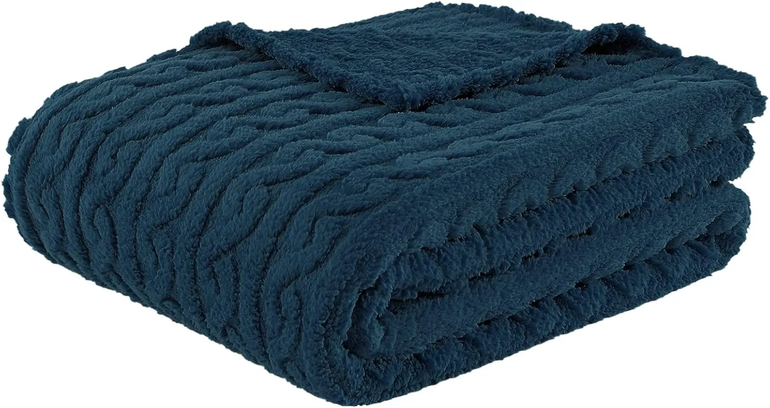 FY FIBER HOUSE Fleece Blanket – 3D Pattern Design Bedding Sherpa Throw Blanket for Camping, Travel Warm Super Soft Fluffy Cozy Decorative Twin 50”x60” Navy