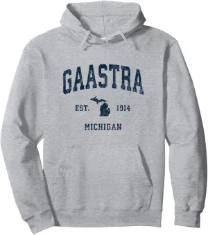 Gaastra Michigan MI Vintage Athletic Navy Sports Design Pullover Hoodie