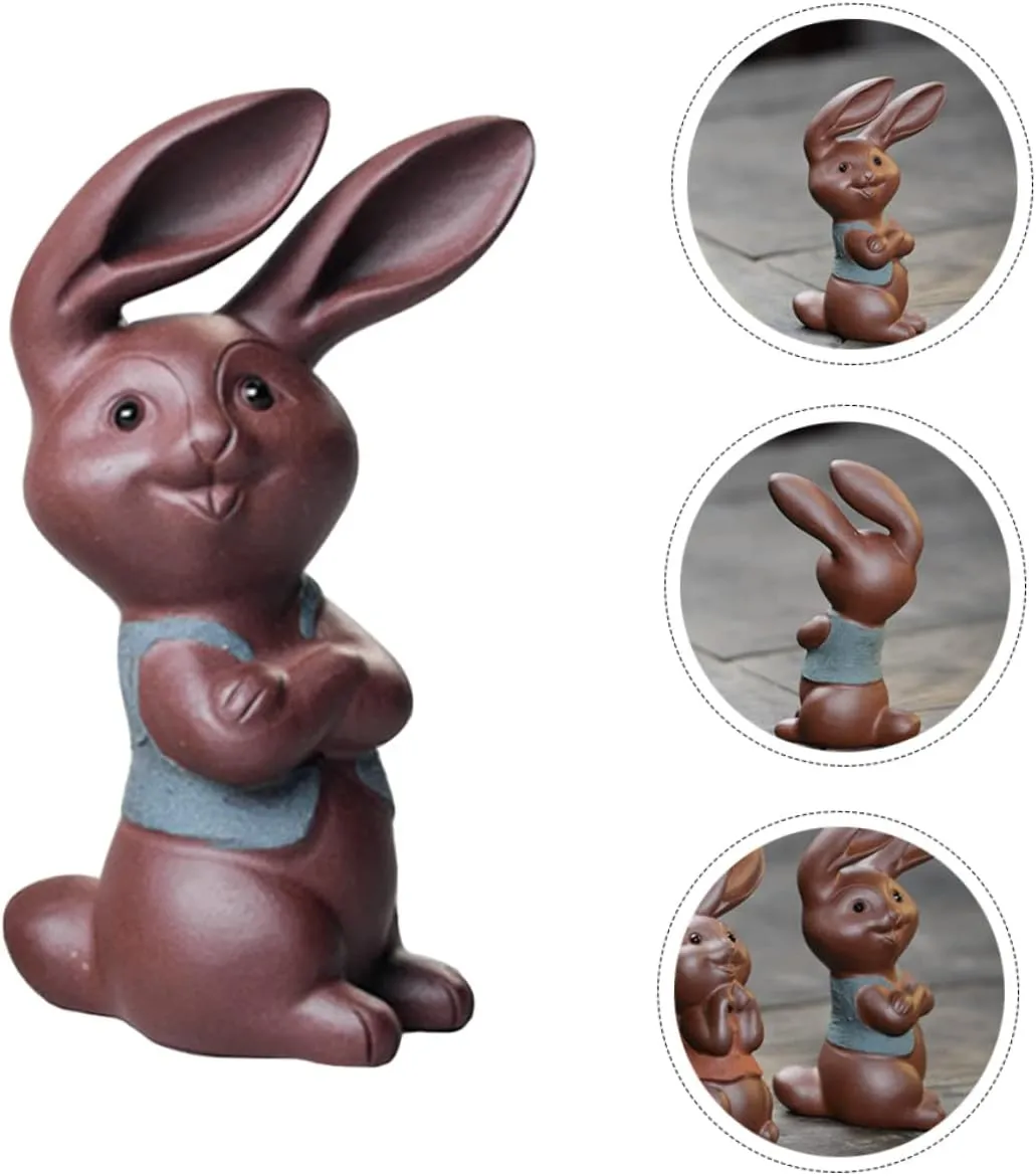 Garneck Red Stoneware Tea Pet Sculpture Creative Desktop Decor Compact Tea Supply Ornament for Home Office