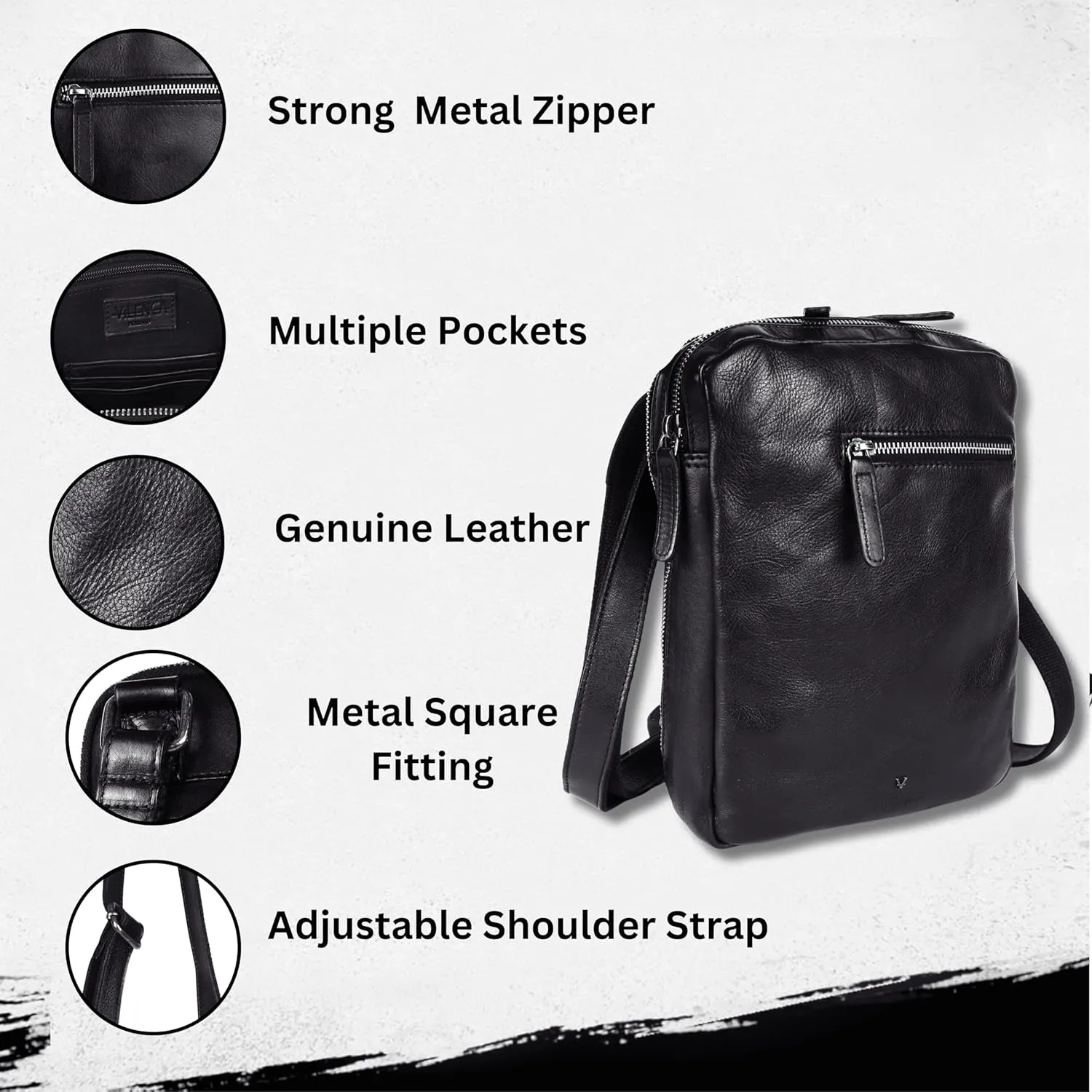 Genuine Italian Leather Shoulder Crossbody Sling Bag for Men - Adjustable Strap for Office, Travel, Casual & Hiking