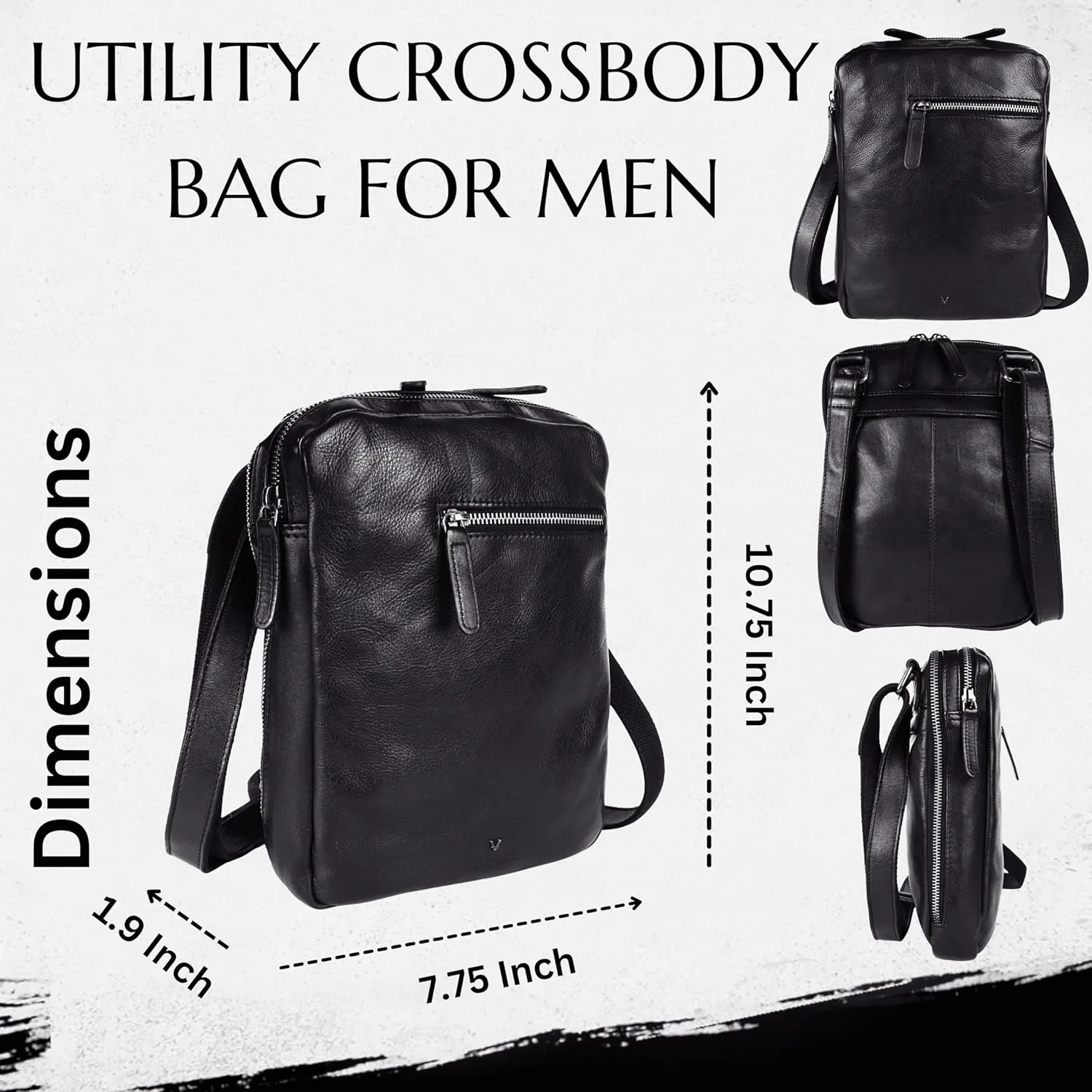 Genuine Italian Leather Shoulder Crossbody Sling Bag for Men - Adjustable Strap for Office, Travel, Casual & Hiking