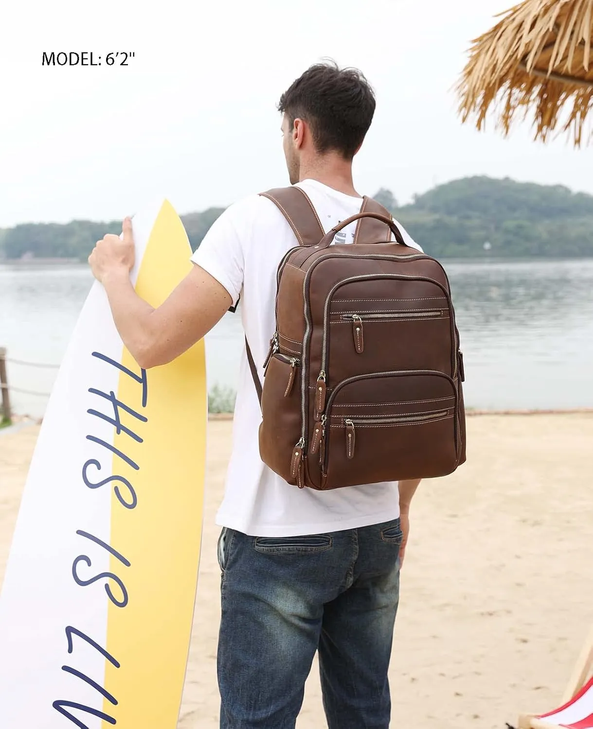 Genuine Leather Backpack For Men Vintage 17.3 inch Laptop Bag Large Capacity Business Travel Hiking Overnight Shoulder Daypacks 36L