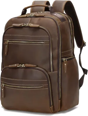 Genuine Leather Backpack For Men Vintage 17.3 inch Laptop Bag Large Capacity Business Travel Hiking Overnight Shoulder Daypacks 36L