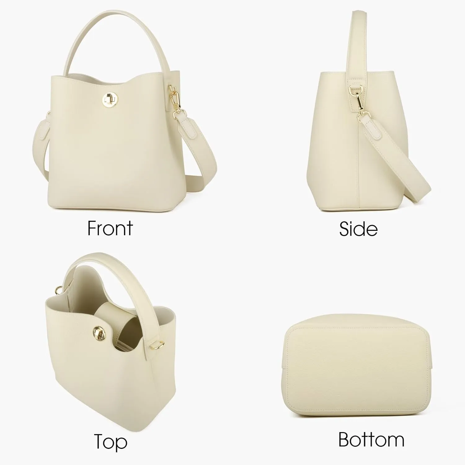 Genuine Leather Bucket Tote Bag for Women, Small Crossbody Bag and Trendy Shoulder Bag with Adustable Strap