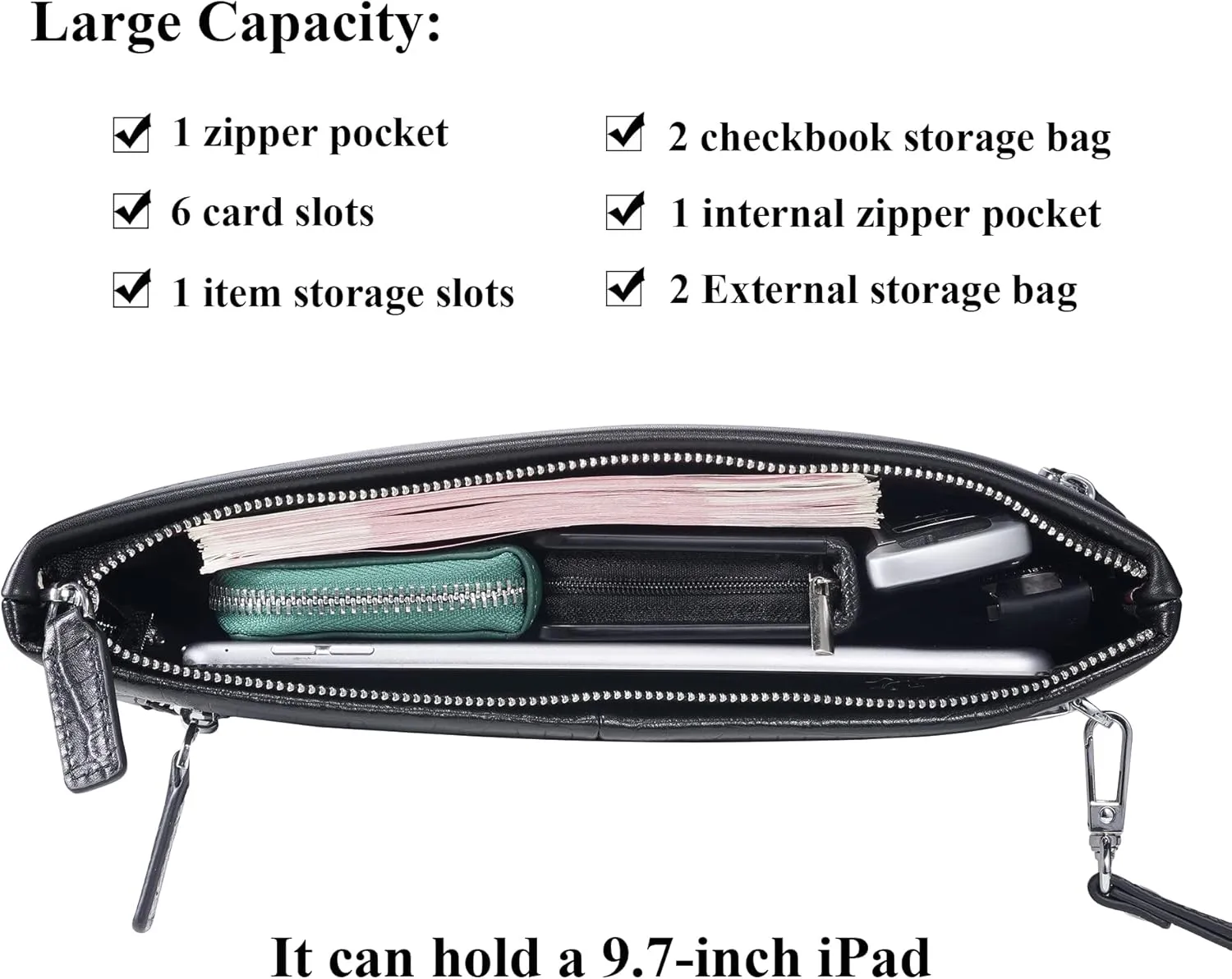 Genuine Leather Clutch Bag for Men Handbag Wrist Bag Business Large Purse Envelope Bag