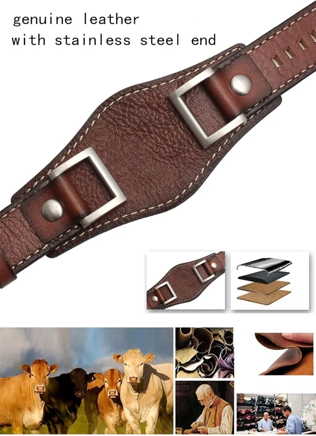 Genuine Leather for Fossil JR1157 Watch Band Accessories Vintage Style Strap with Stainless Steel Joint 24mm Watchbands