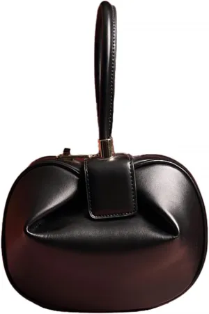Genuine Leather Handbag, Dumplings Wonton Shoulder Bag, Retro Hobo Wristlet Bag, Women’s Evening Bag with Buckle Lock