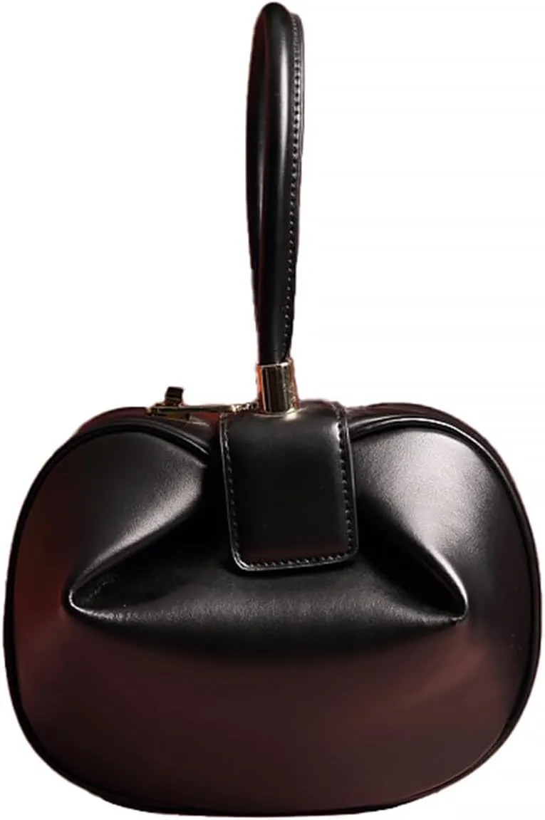 Genuine Leather Handbag, Dumplings Wonton Shoulder Bag, Retro Hobo Wristlet Bag, Women’s Evening Bag with Buckle Lock
