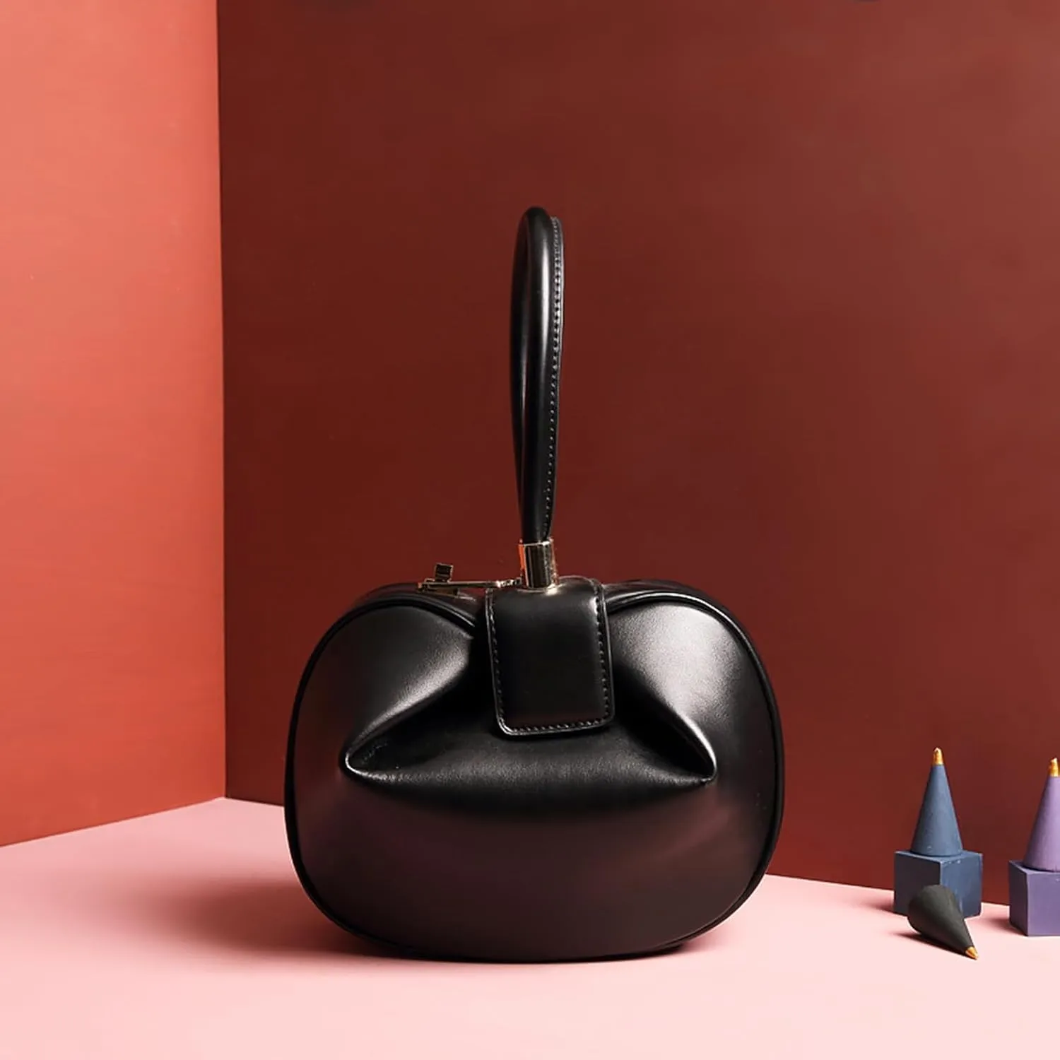 Genuine Leather Handbag, Dumplings Wonton Shoulder Bag, Retro Hobo Wristlet Bag, Women’s Evening Bag with Buckle Lock