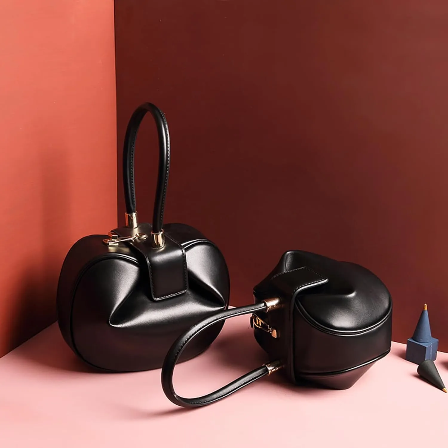 Genuine Leather Handbag, Dumplings Wonton Shoulder Bag, Retro Hobo Wristlet Bag, Women’s Evening Bag with Buckle Lock