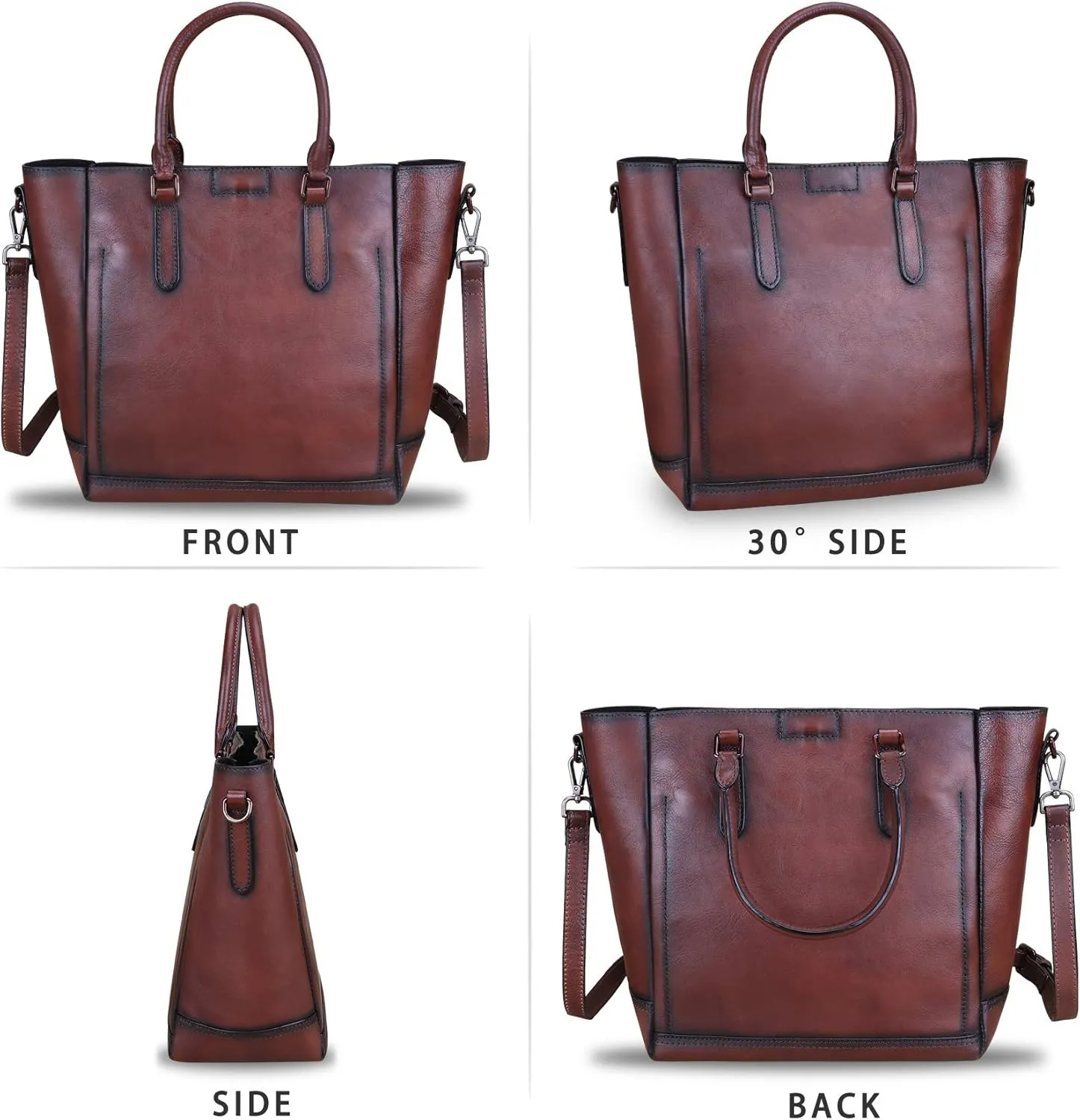 Genuine Leather Handbags for Women Vintage Handmade Tote Purse Cowhide Shoulder Bag Satchel Top-Handle Bags for Ladies