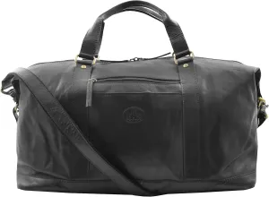 Genuine Leather Holdall Black Travel Bag Weekend Duffle Sports Gym Cabin Bag - Reno, Black, Large L: 45 x H: 30 x W: 24 cm, Travel Duffle