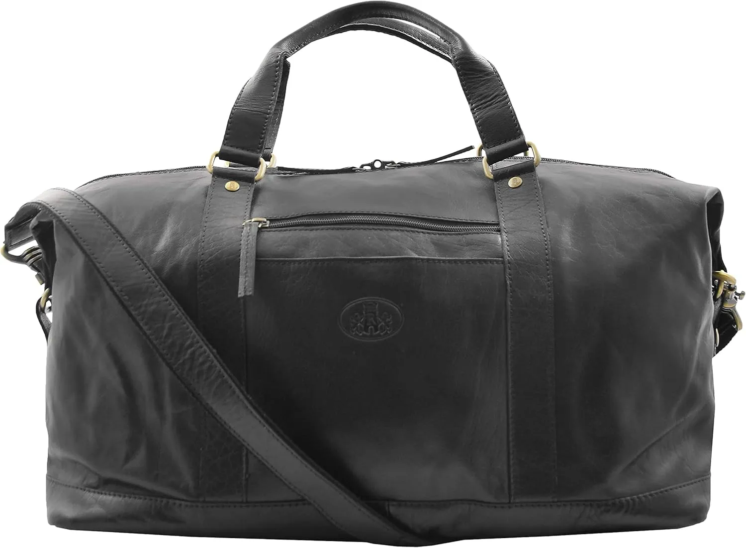Genuine Leather Holdall Black Travel Bag Weekend Duffle Sports Gym Cabin Bag - Reno, Black, Large L: 45 x H: 30 x W: 24 cm, Travel Duffle