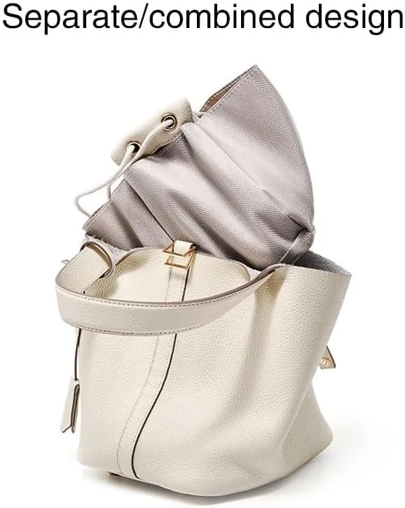 Genuine Leather Lock Design Bucket Bag Basket, Fashionable and Versatile Shoulder Handbag,satchel small hobo bag