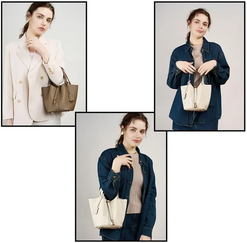 Genuine Leather Lock Design Bucket Bag Basket, Fashionable and Versatile Shoulder Handbag,satchel small hobo bag