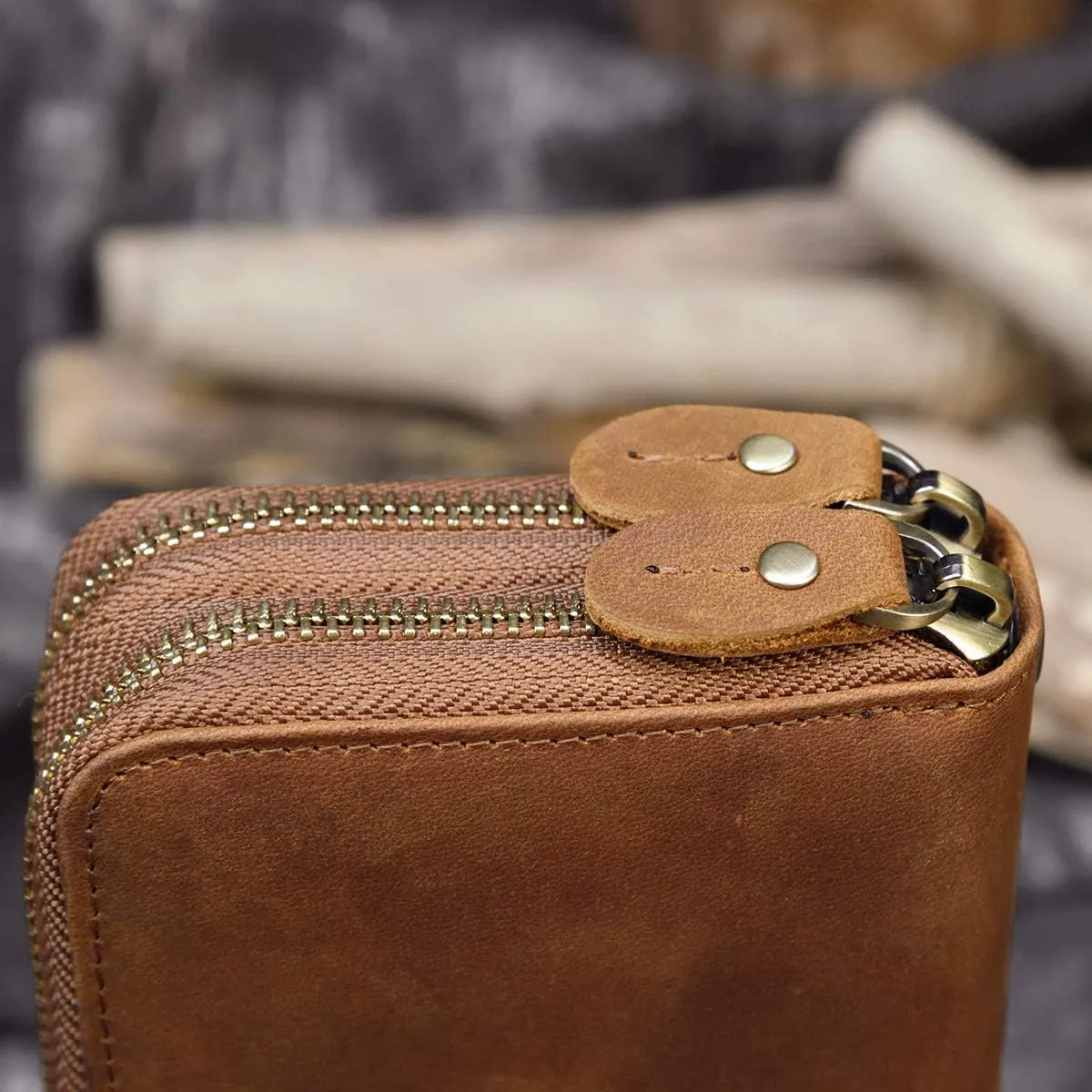 Genuine Leather Long Wallet for Men, Large Capacity Purse Clutch Bag Handbag Checkbook Cash Credit Cards Phone Holder