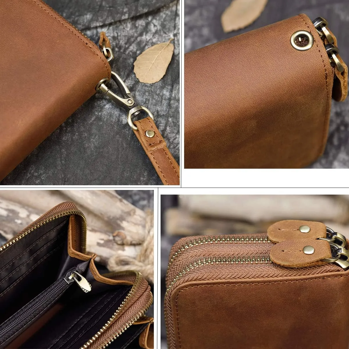 Genuine Leather Long Wallet for Men, Large Capacity Purse Clutch Bag Handbag Checkbook Cash Credit Cards Phone Holder
